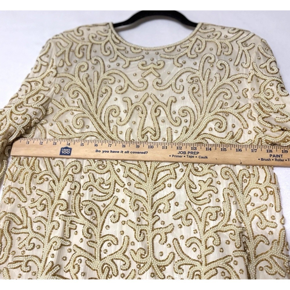 Vintage 80s Beaded Sequin Embellished Top Women's L Silk Party Glam Mob Wife NWT - Picture 9 of 10